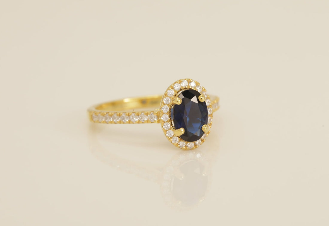 Diamond Halo Blue Sapphire Engagement Ring, Vintage Style Blue Sapphire Ring, September Birthstone Ring, Bridal Promise Ring for Women