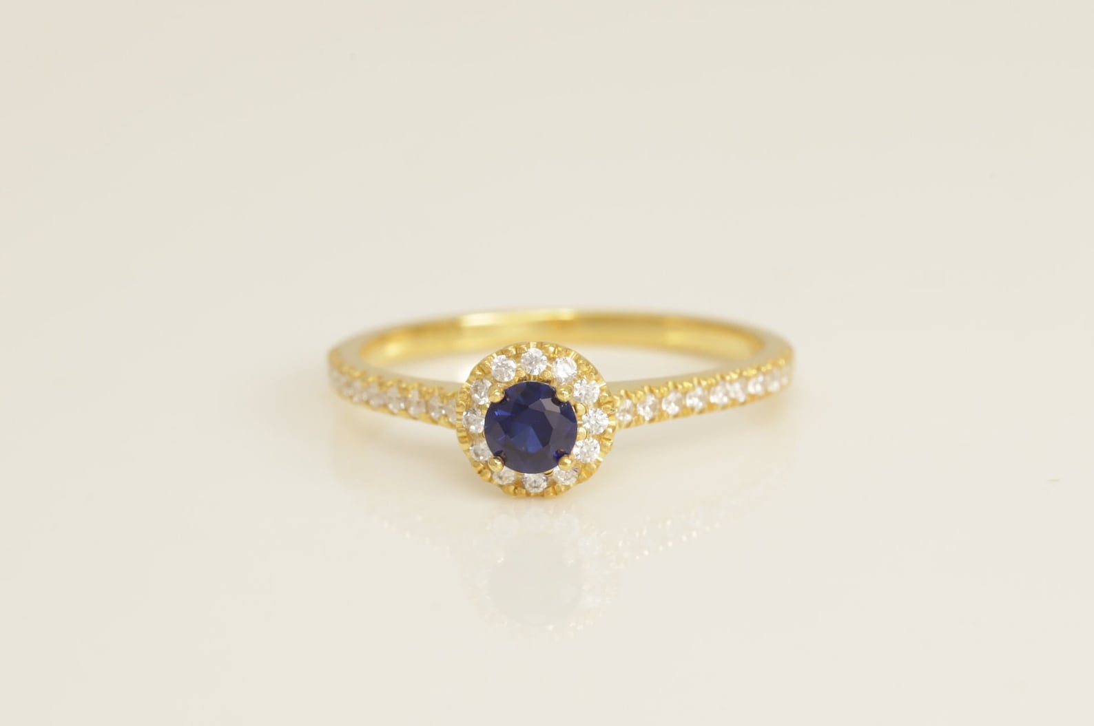 3.5mm Diamond Halo Blue Sapphire Engagement Ring, September Birthstone Ring, Sapphire Wedding Ring, Anniversary Ring