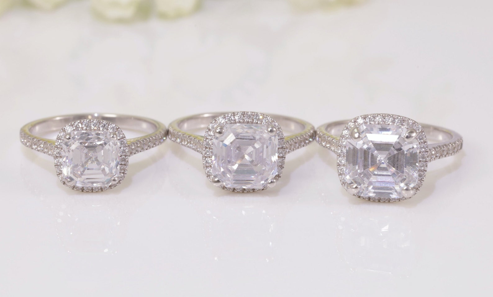 9x9mm Asscher Cut Diamond Halo Engagement Ring, 4.0 CT Diamond Proposal Ring for Her, Square Diamond Ring, Promise Ring