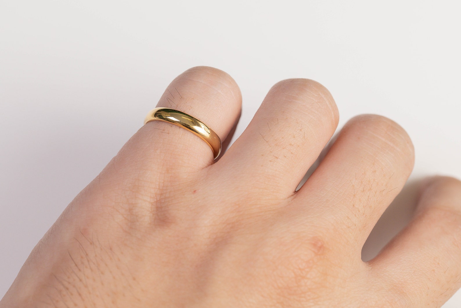 Gold Wedding Band, Classic Dome Polished Men's and Women's Wedding Ring, 3.5mm Comfort Fit Plain Wedding Band