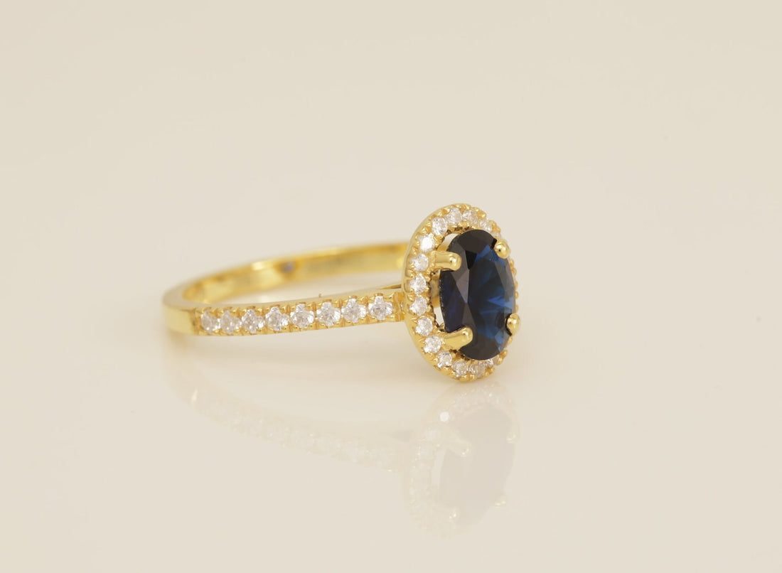 Diamond Halo Blue Sapphire Engagement Ring, Vintage Style Blue Sapphire Ring, September Birthstone Ring, Bridal Promise Ring for Women