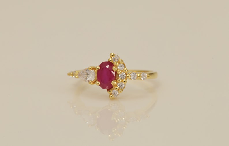 Ruby Engagement Ring, Cluster Engagement Ring, July Birthstone Ring, Unique Ruby Cluster Ring, Promise Ring