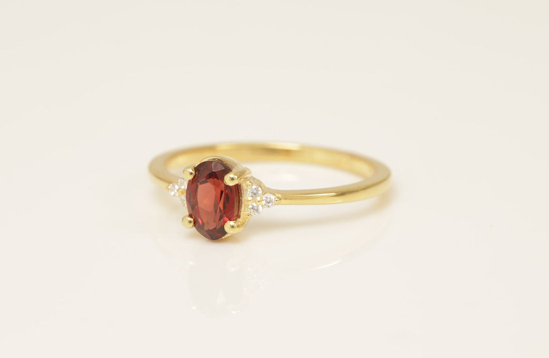 6x4mm Cluster Garnet Engagement Ring, Cluster Diamond Ring, Prong Set Oval Garnet Wedding Ring, January Birthstone Gift
