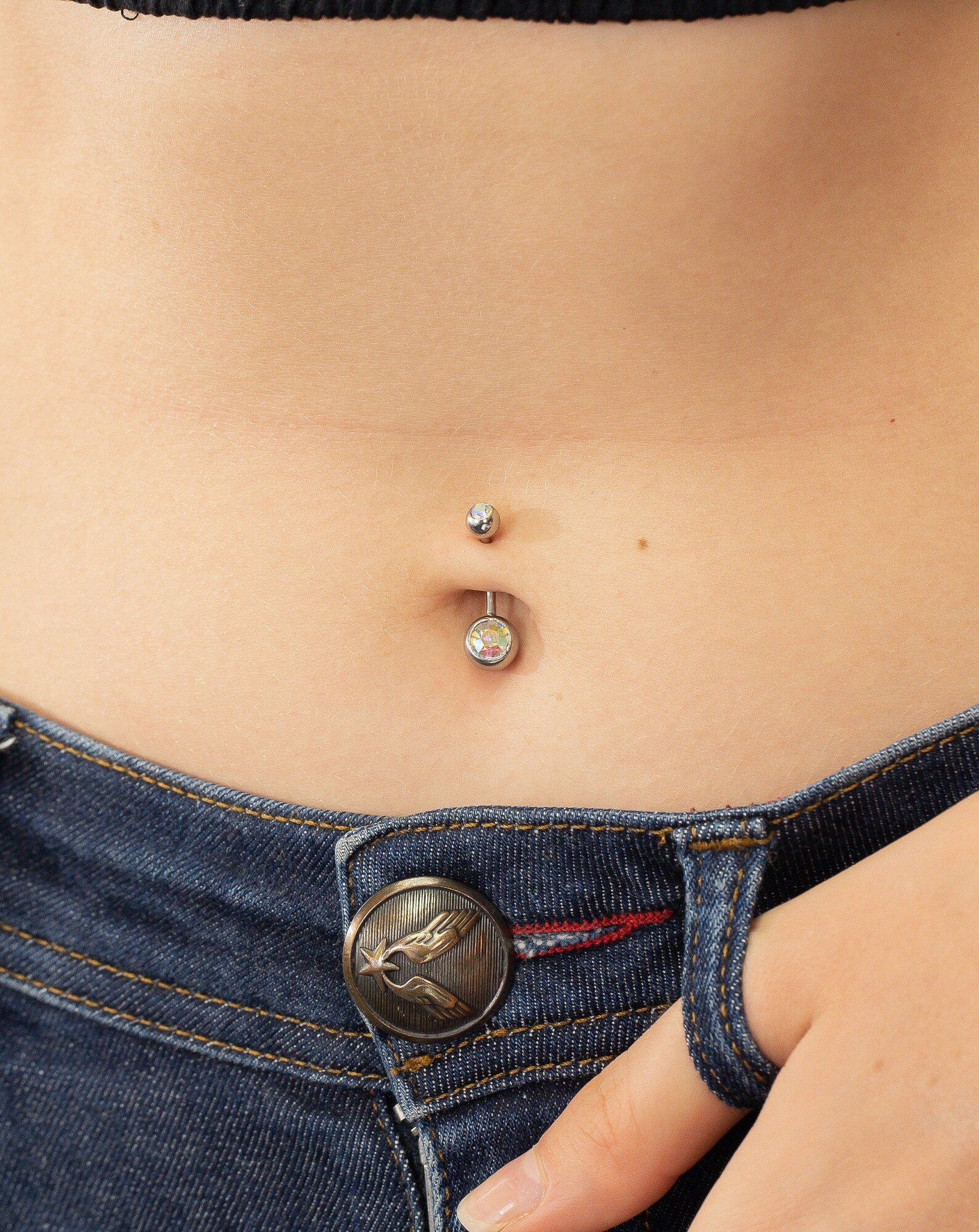 Bezel Set Simulated Diamonds Belly Ring, Sterling Silver Curved Barbell, Dainty Belly Ring, Belly Button Jewelry, Navel Piercing