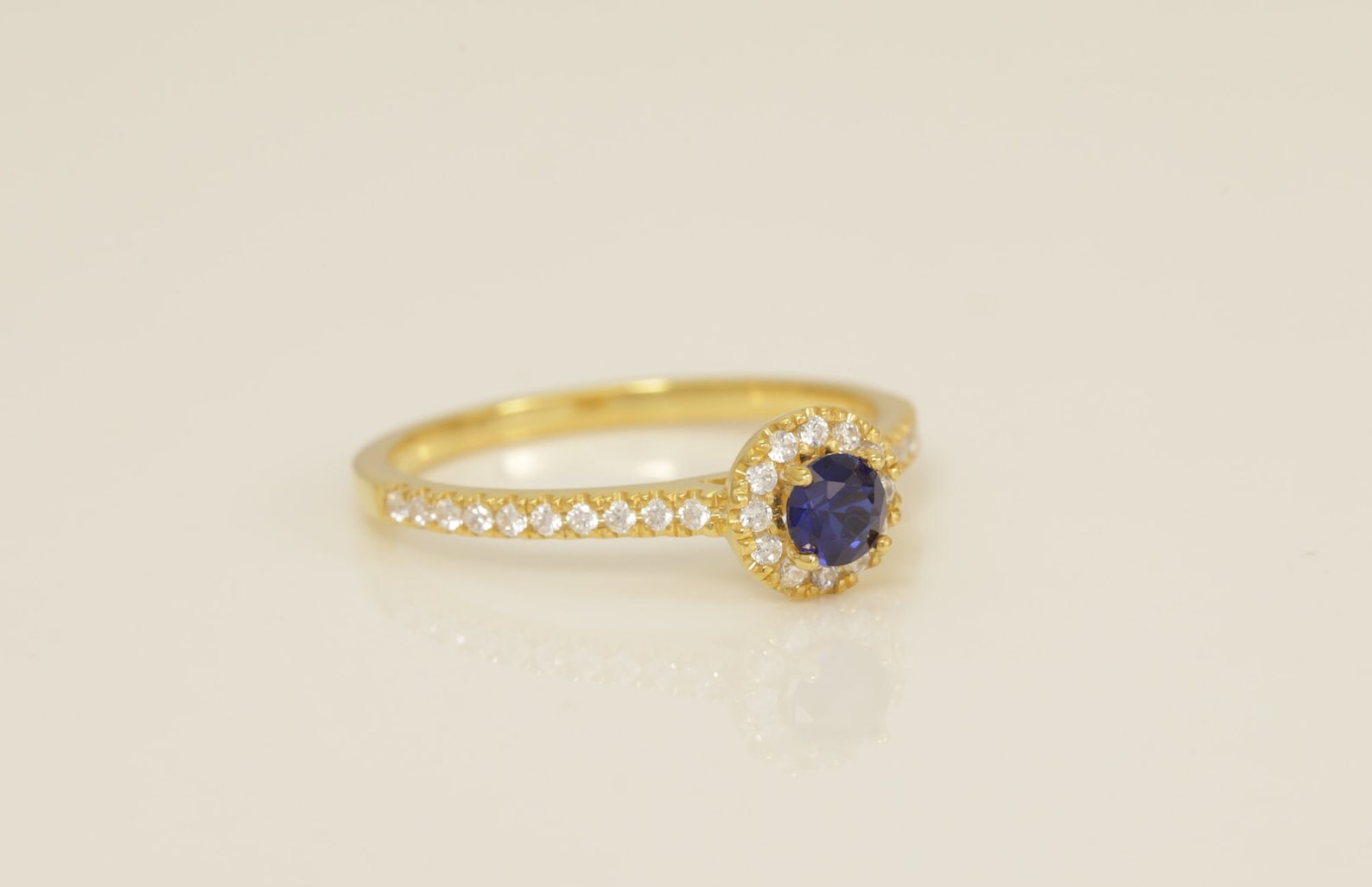 3.5mm Diamond Halo Blue Sapphire Engagement Ring, September Birthstone Ring, Sapphire Wedding Ring, Anniversary Ring