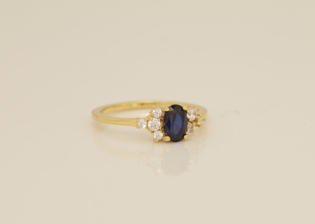 0.50 CT Blue Sapphire Engagement Ring, Cluster Diamond Wedding Ring, September Birthstone Gift, Bridal Promise Ring