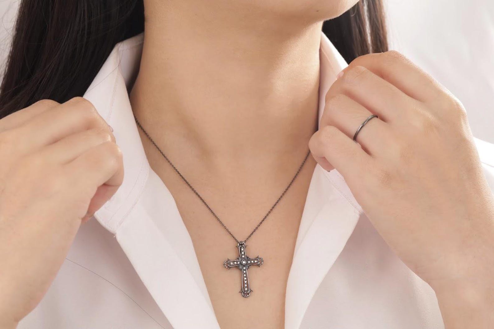 Diamond Cross Necklace, Cross Pendant Necklace, Christian Faith Necklace for Women, Religious Necklace, Baptism Gift