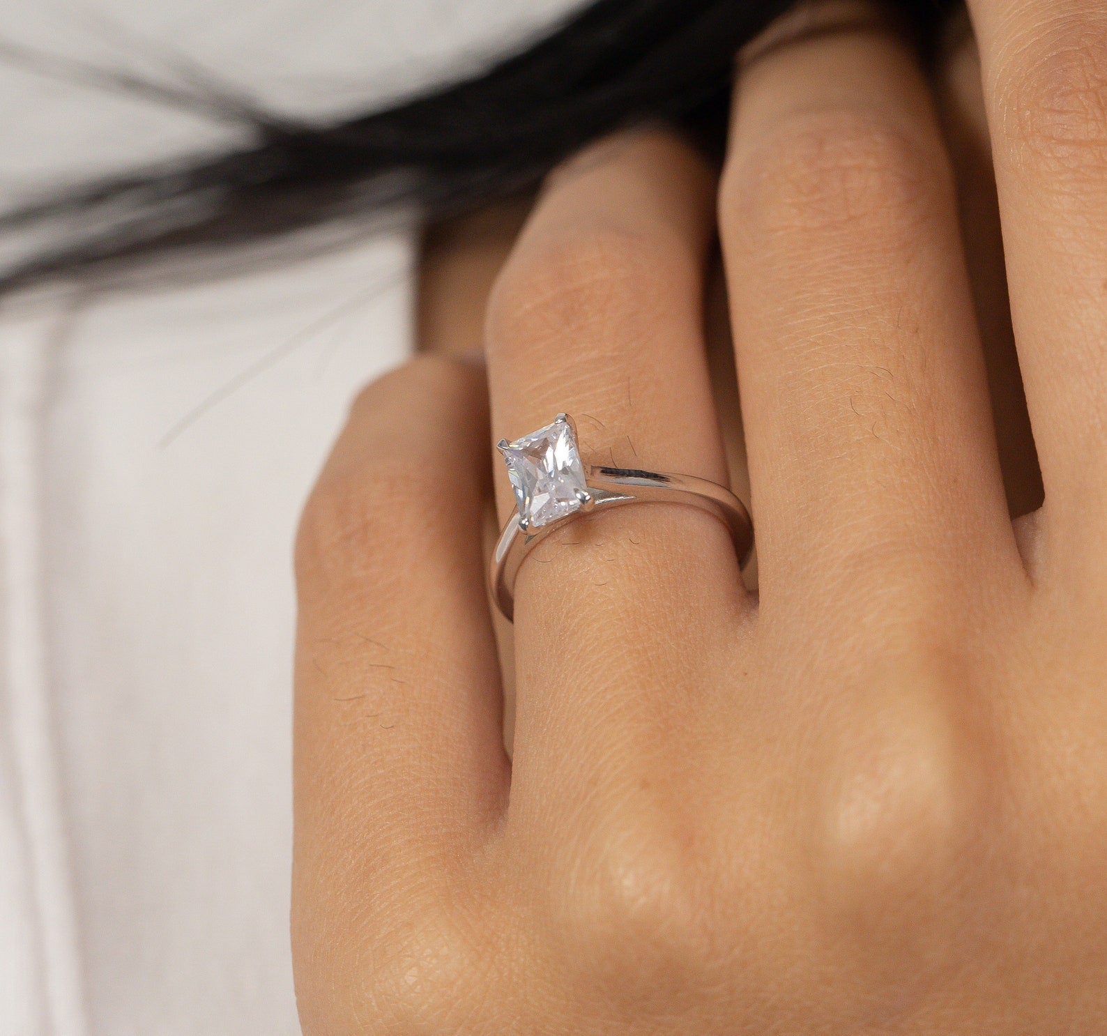 1 Ct Emerald Cut Diamond Engagement Ring, Vintage Anniversary Ring, Classic Ring Gift for Women, Promise Ring