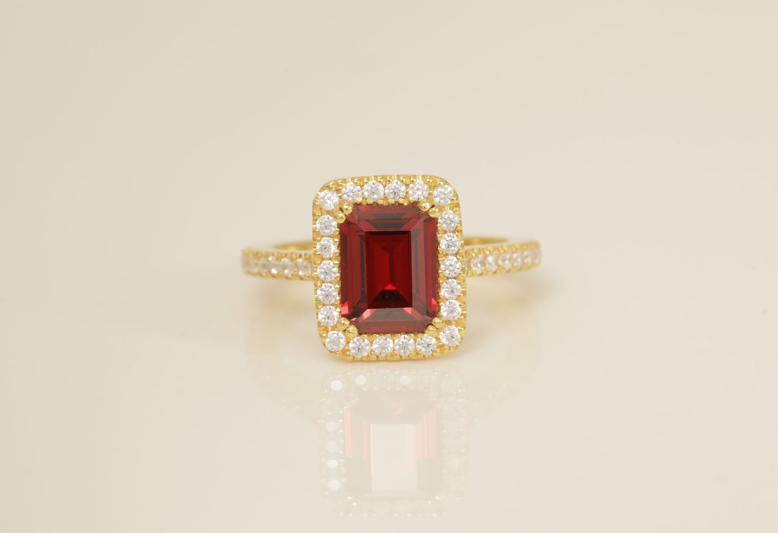 Diamond Halo Garnet Engagement Ring, January Birthstone Ring, Bridal Promise Ring, Anniversary Ring Gift for Her