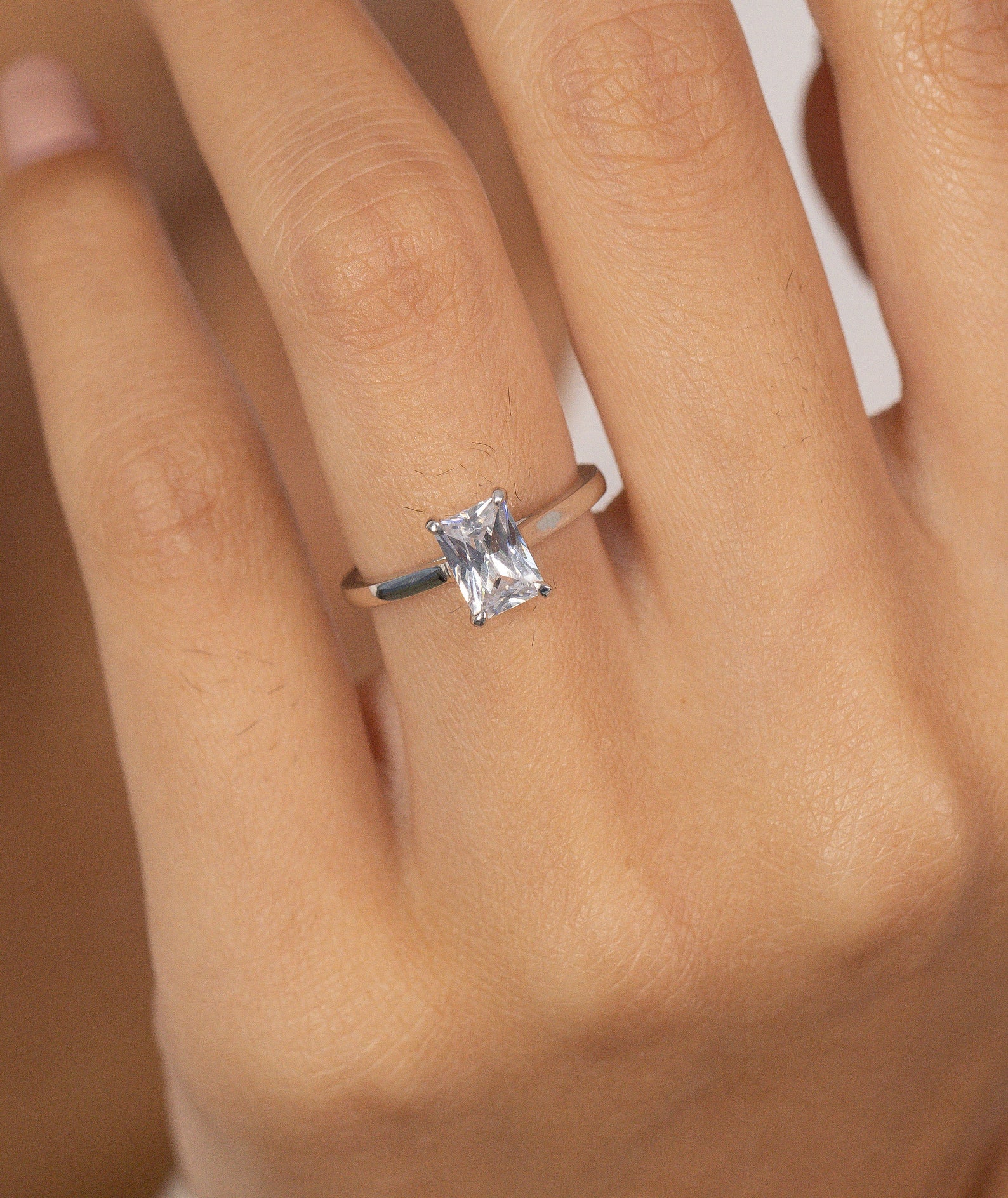 1 Ct Emerald Cut Diamond Engagement Ring, Vintage Anniversary Ring, Classic Ring Gift for Women, Promise Ring