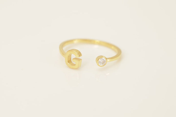 Personalized G Initial Rings, Open Cuff Ring, Dainty Initial Ring, Letter Name Ring, Gold Letter Ring, Stackable Letter Ring