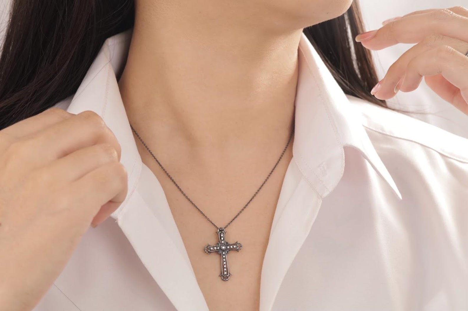 Diamond Cross Necklace, Cross Pendant Necklace, Christian Faith Necklace for Women, Religious Necklace, Baptism Gift