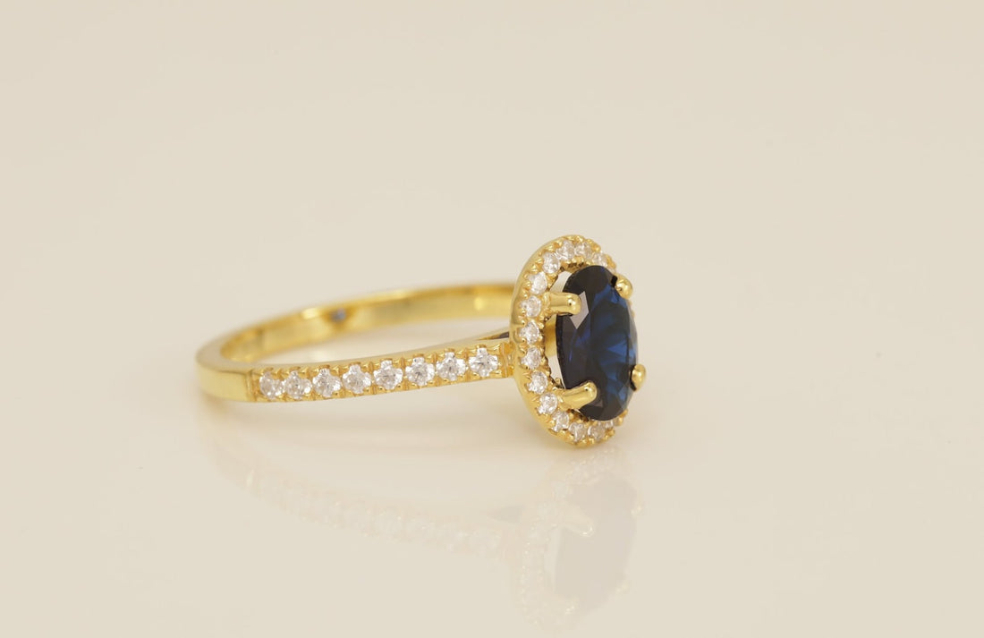 Diamond Halo Blue Sapphire Engagement Ring, Vintage Style Blue Sapphire Ring, September Birthstone Ring, Bridal Promise Ring for Women
