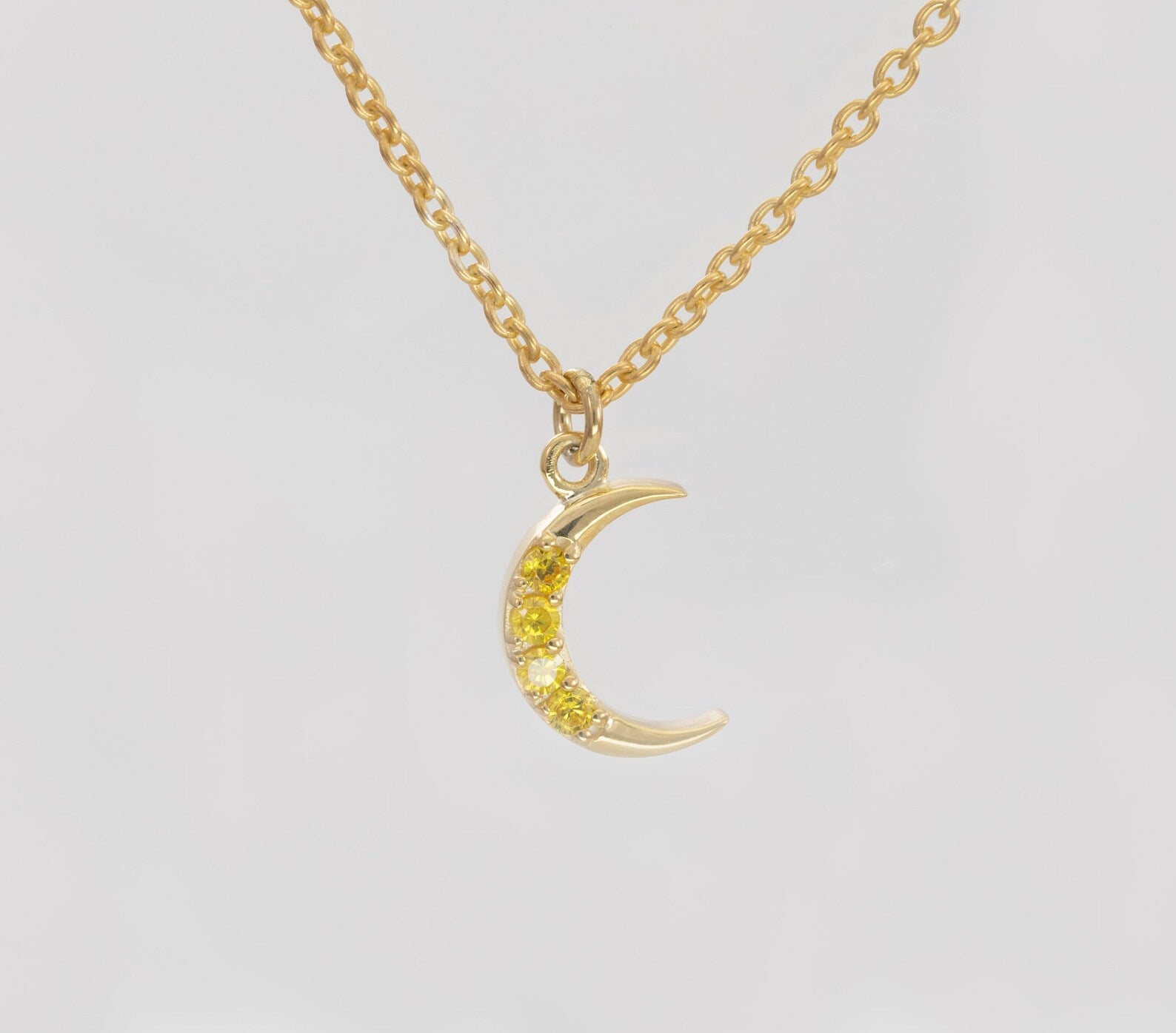 Crescent Moon Yellow Sapphire Necklace, September Birthstone Necklace, Unique Necklace Gift for Women, Crescent Charm
