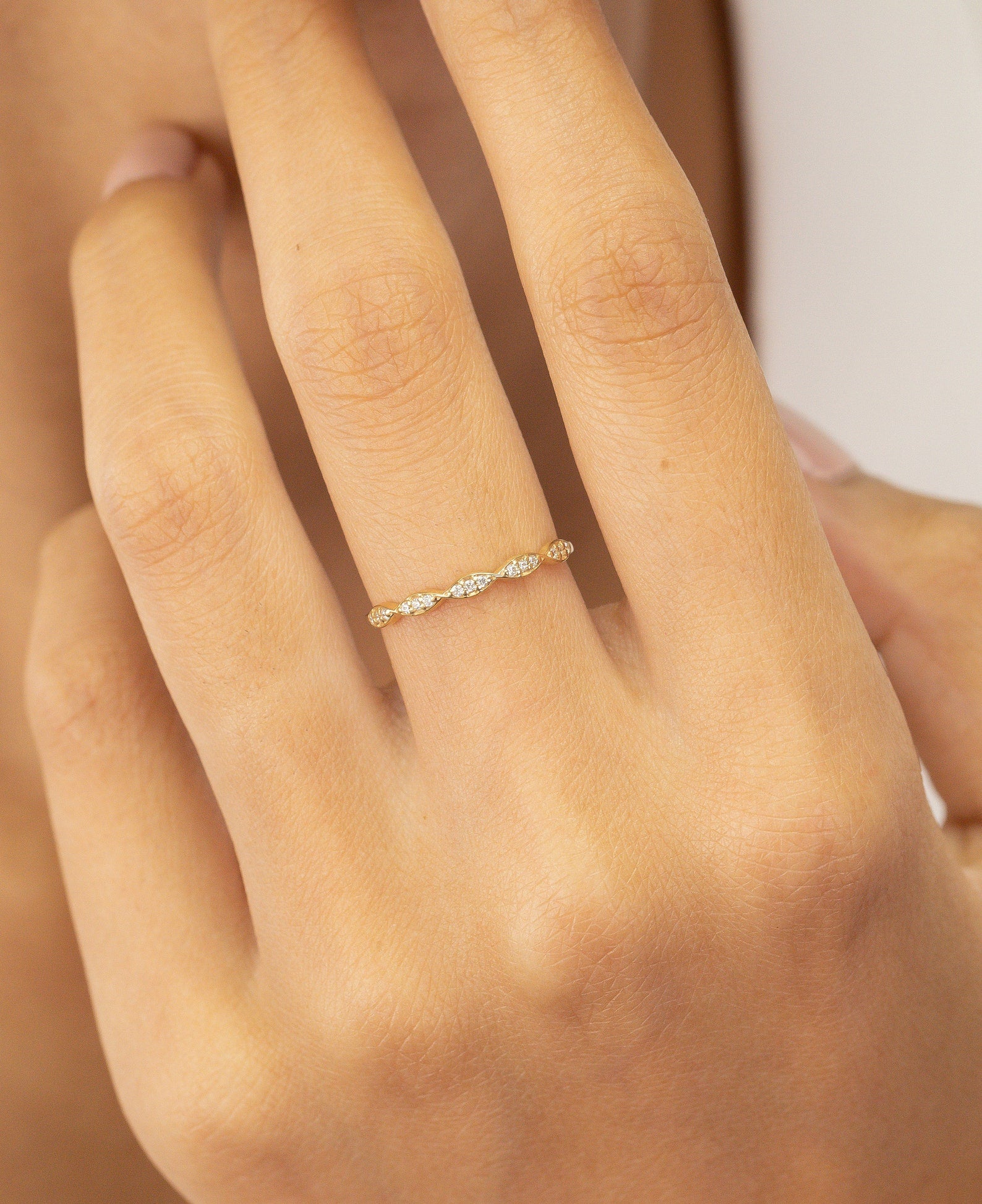 Marquise Shape Moissanite Wedding Ring, Half Eternity Moissanite Band, Vintage Art Deco Ring, Stacking Bridal Ring for Women