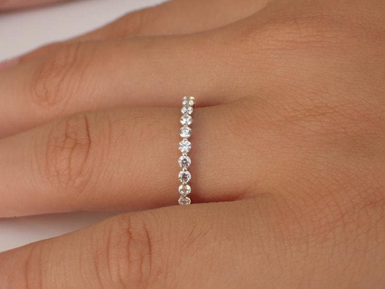 2.0 MM Single Prong Wedding Band / Floating Bubble Prong Stackable Band / Diamond Wedding Band