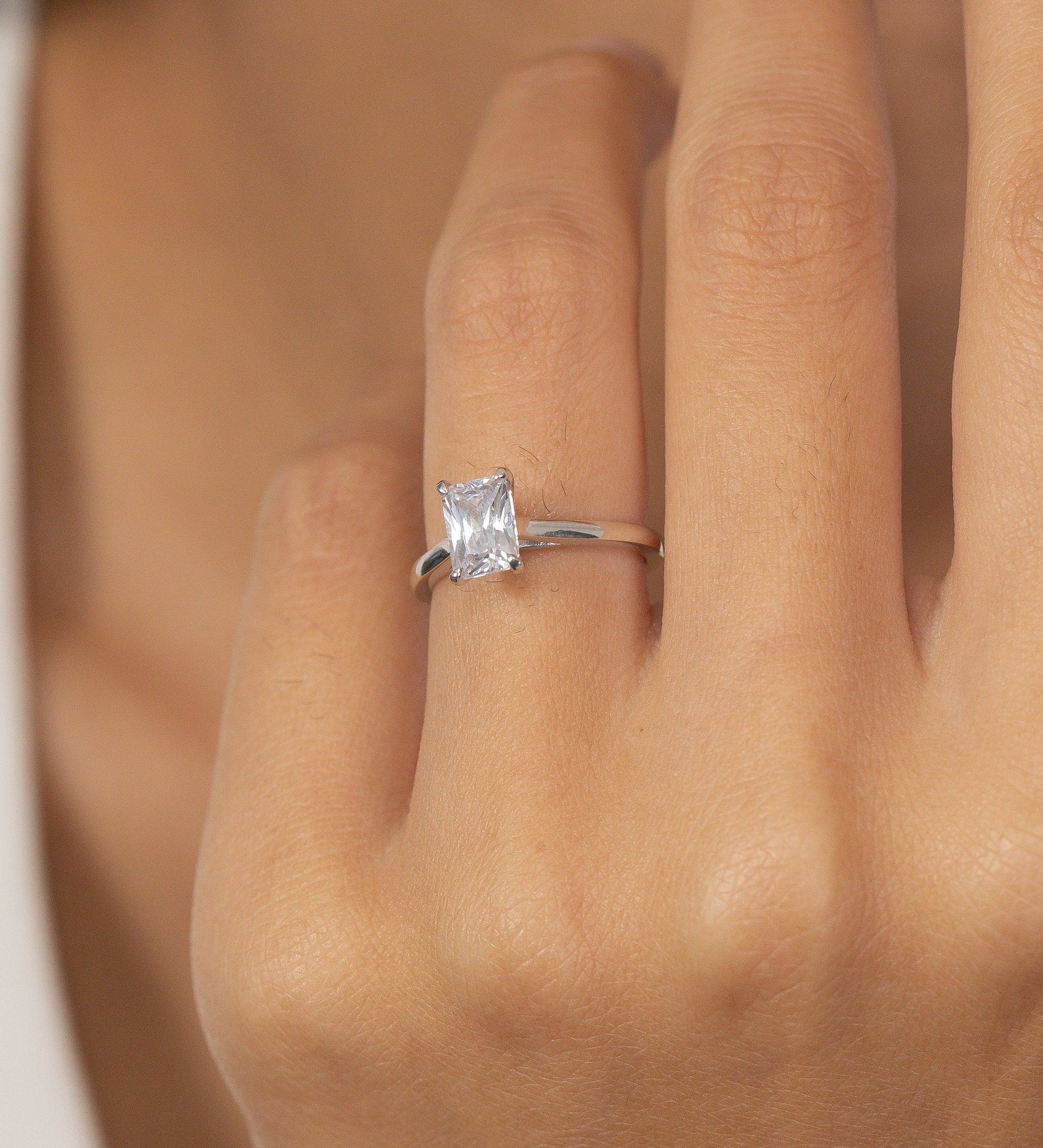 1 Ct Emerald Cut Diamond Engagement Ring, Vintage Anniversary Ring, Classic Ring Gift for Women, Promise Ring