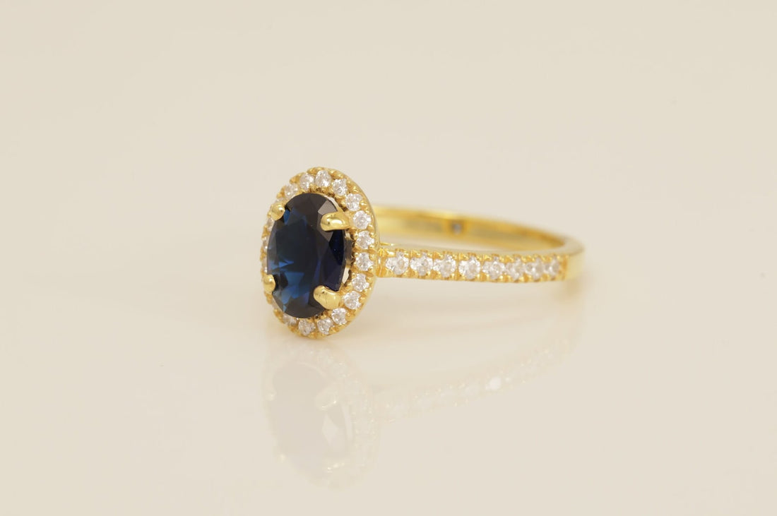 Diamond Halo Blue Sapphire Engagement Ring, Vintage Style Blue Sapphire Ring, September Birthstone Ring, Bridal Promise Ring for Women