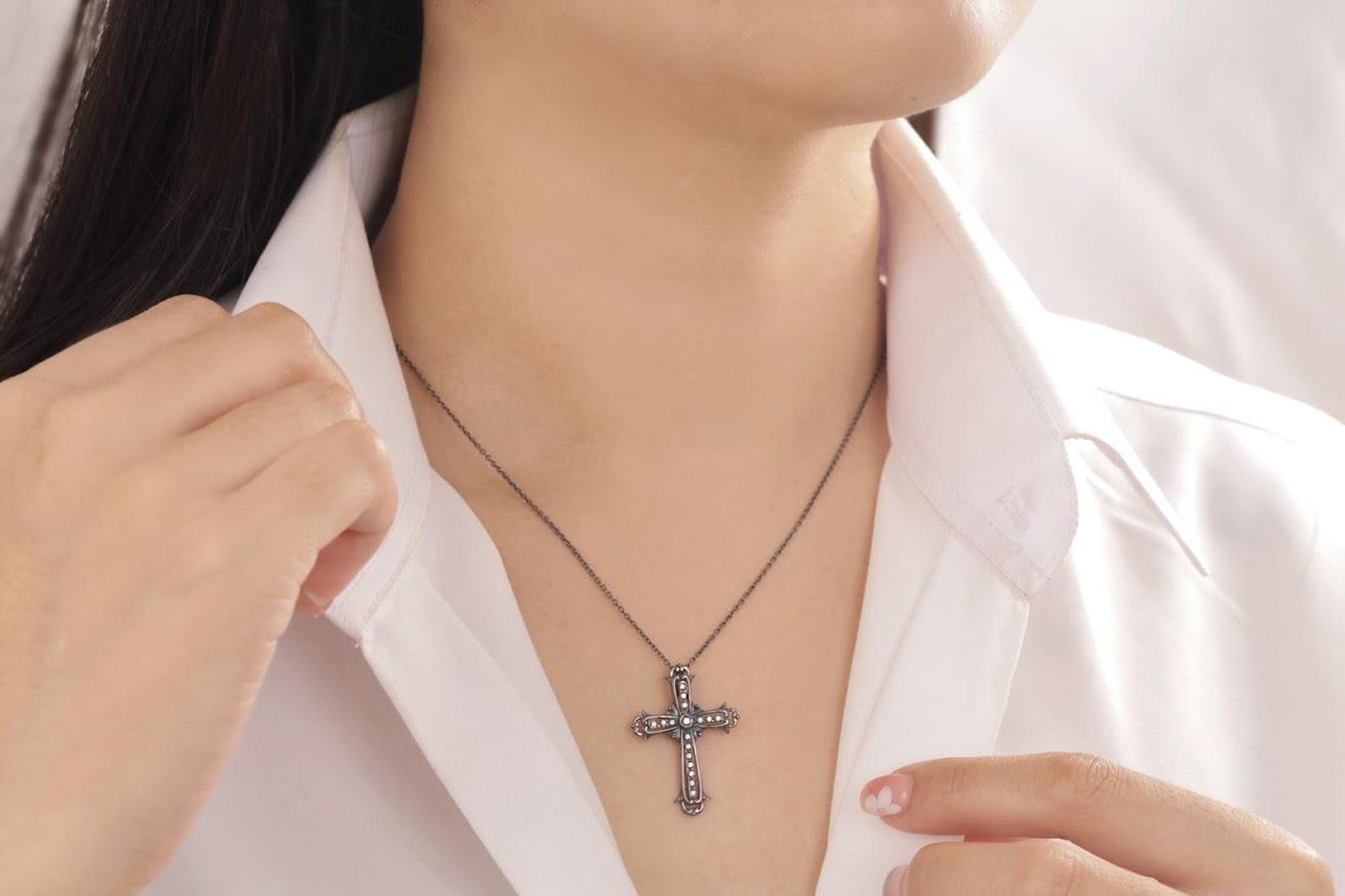 Diamond Cross Necklace, Cross Pendant Necklace, Christian Faith Necklace for Women, Religious Necklace, Baptism Gift