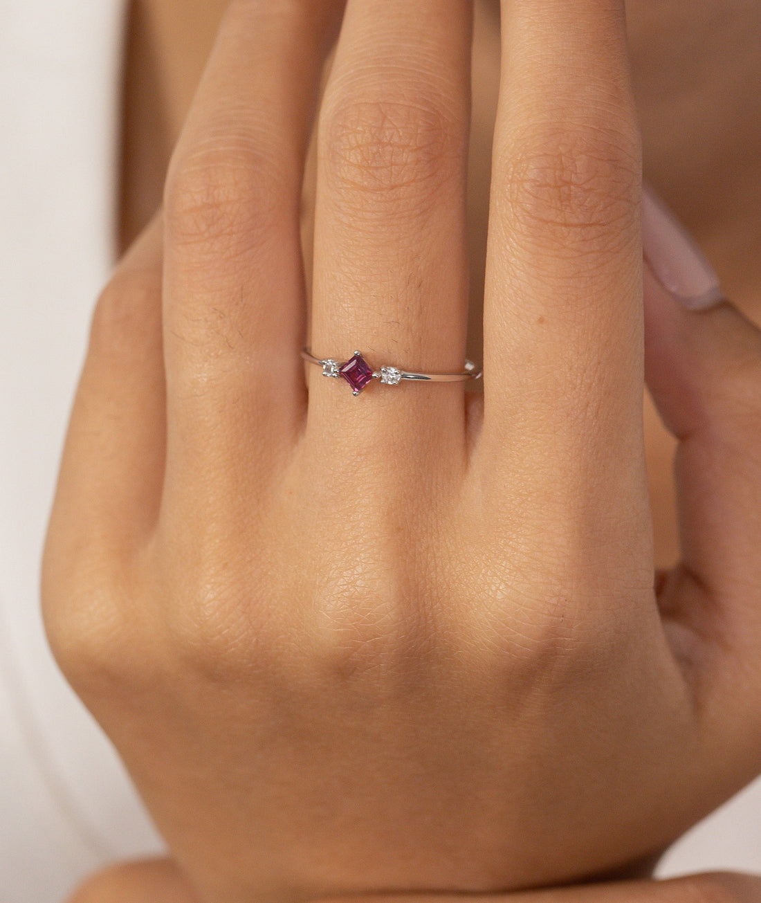 Princess Cut Ruby Engagement Ring, Vintage Wedding Ring, July Birthstone Ring, Anniversary Ring Gift for Her