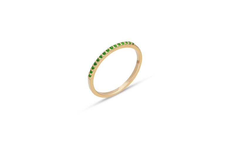 Micro Pave Emerald Wedding Band, Sterling Silver Dainty Stackable Band, May Birthstones, Stacking Ring