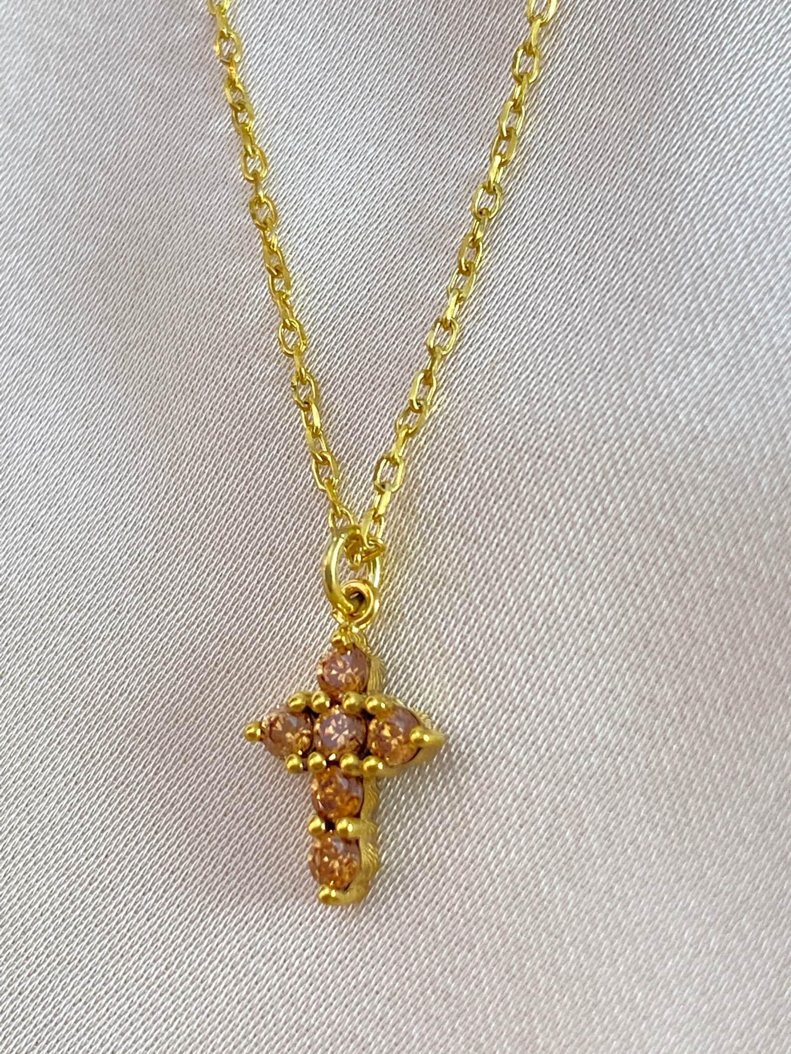 Citrine Necklace / Tiny Cross Pendant for Women / November Birthstone Necklace / Religious Necklace Gift