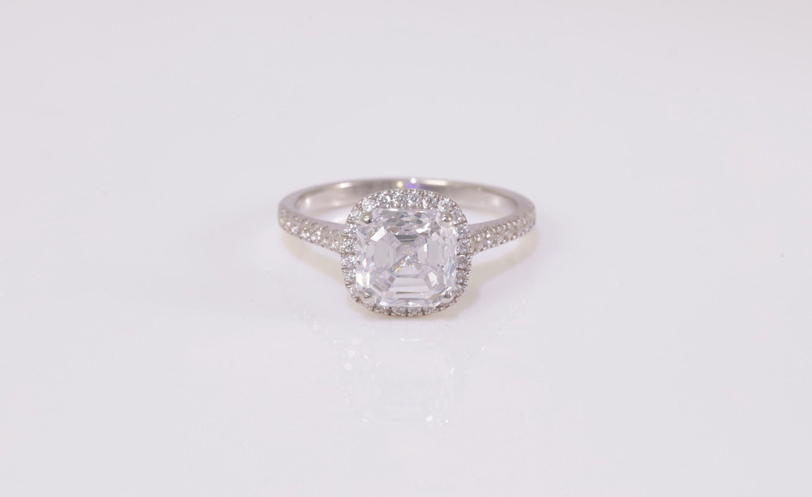 9x9mm Asscher Cut Diamond Halo Engagement Ring, 4.0 CT Diamond Proposal Ring for Her, Square Diamond Ring, Promise Ring