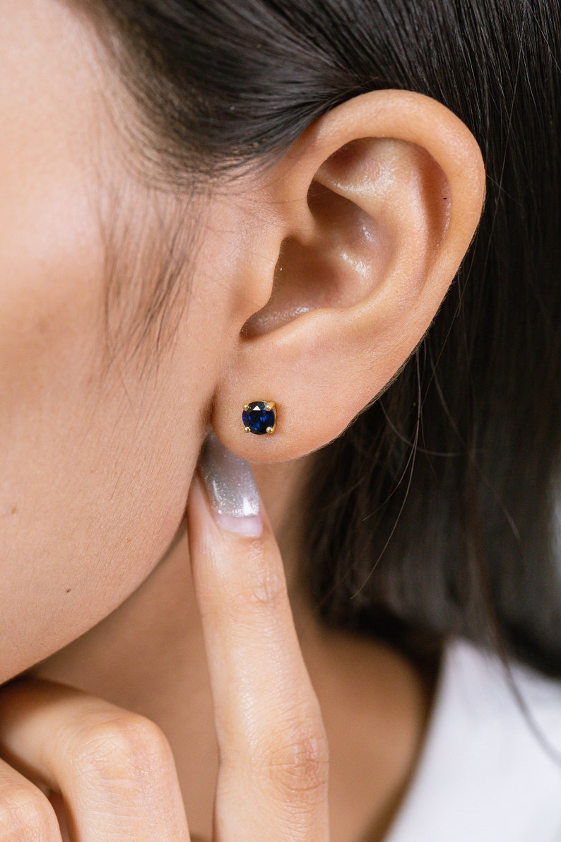 Four Prong Blue Sapphire Stud Earrings, September Birthstone Gifts, Starling Silver Sapphire Solitaire Earring, Everyday Earrings