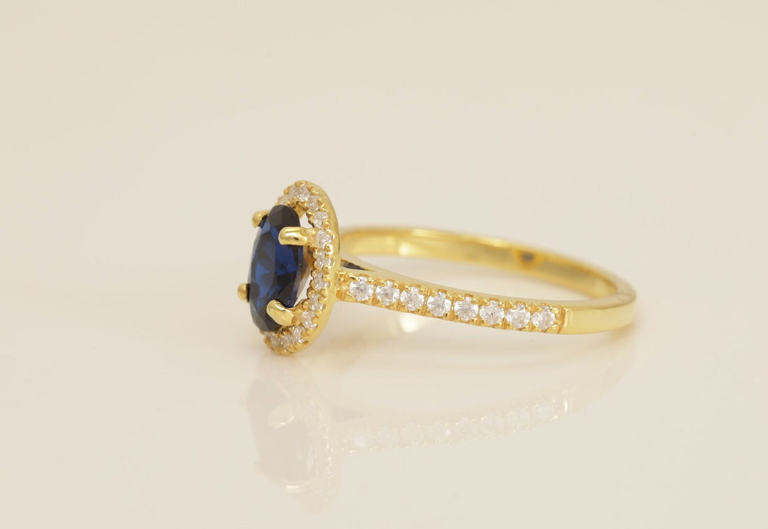 Diamond Halo Blue Sapphire Engagement Ring, Vintage Style Blue Sapphire Ring, September Birthstone Ring, Bridal Promise Ring for Women