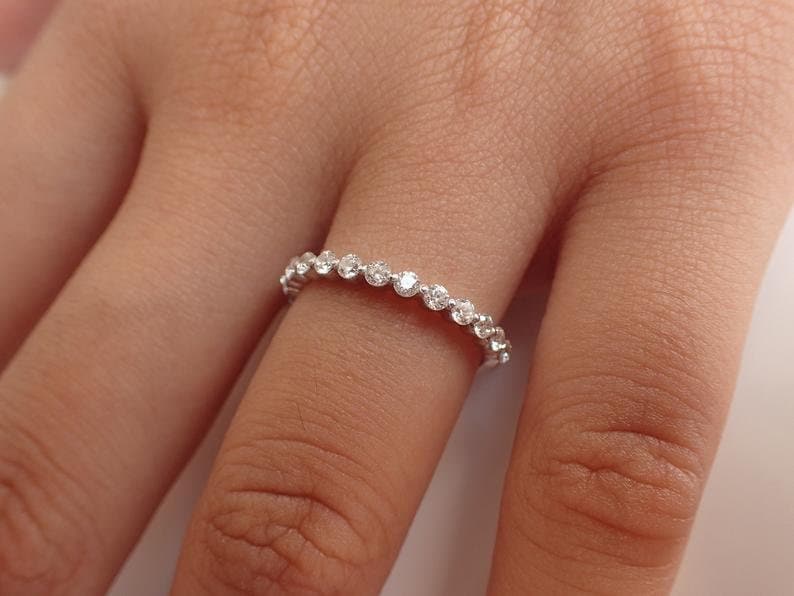 2.0 MM Single Prong Wedding Band / Floating Bubble Prong Stackable Band / Diamond Wedding Band