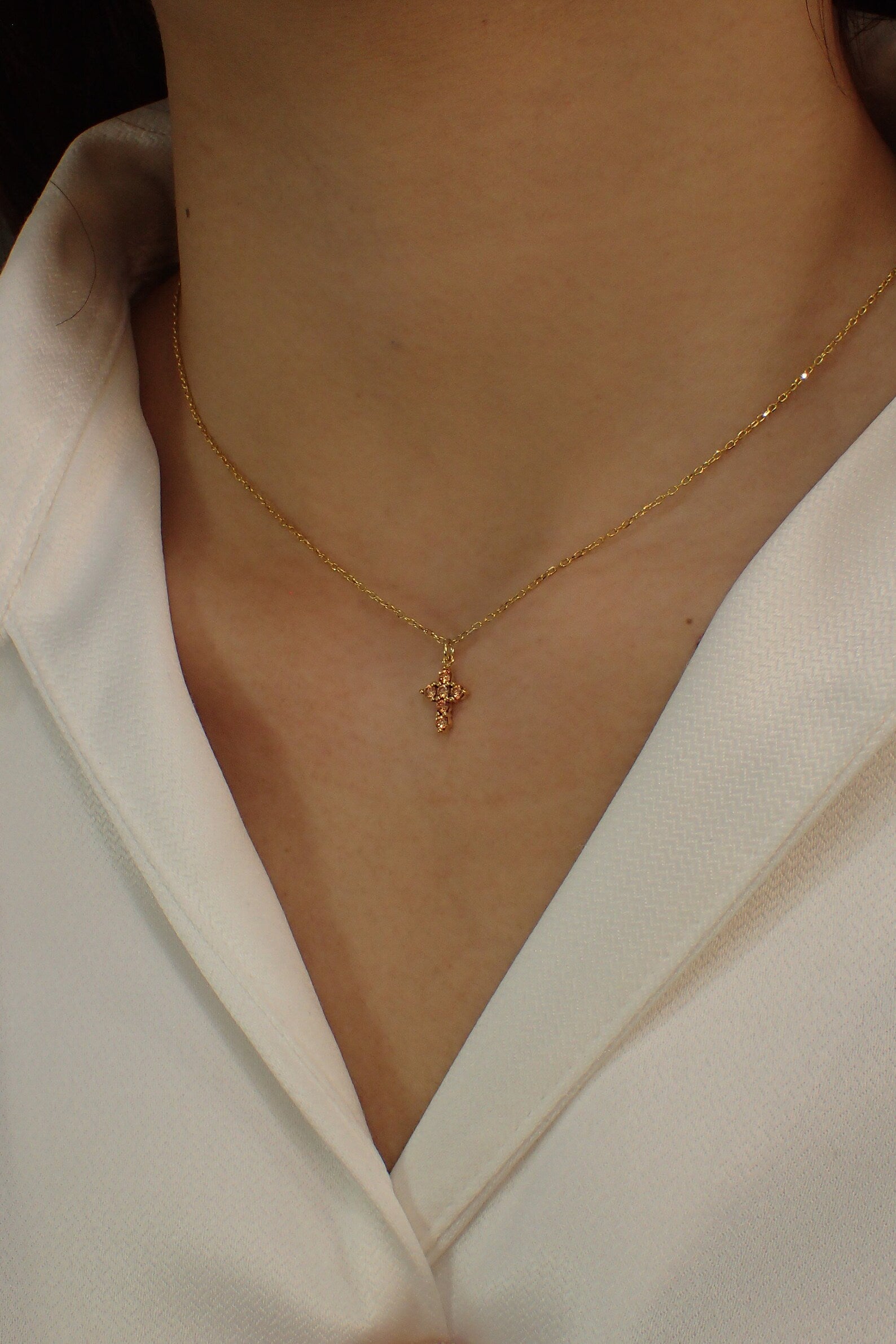 Citrine Necklace / Tiny Cross Pendant for Women / November Birthstone Necklace / Religious Necklace Gift