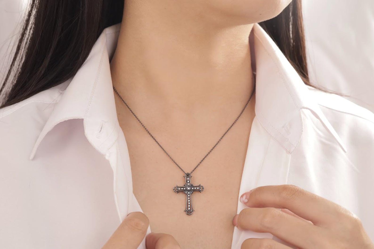 Diamond Cross Necklace, Cross Pendant Necklace, Christian Faith Necklace for Women, Religious Necklace, Baptism Gift