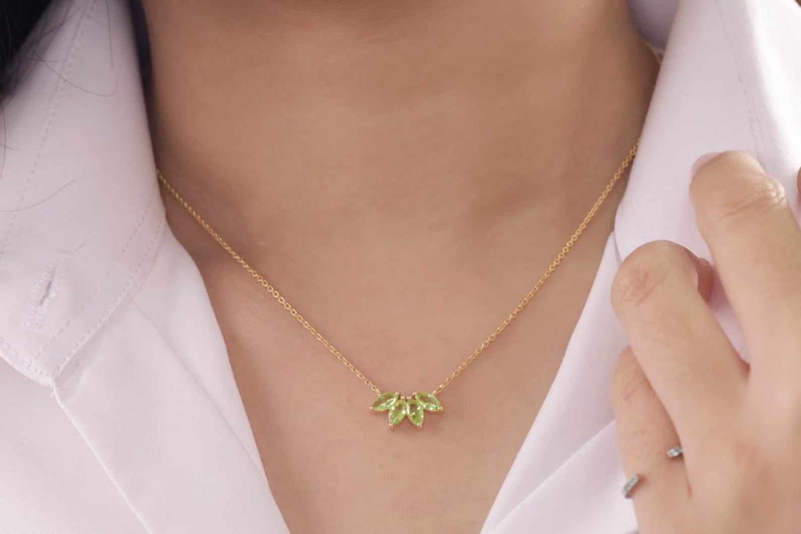 Marquise-Cut Peridot Necklace, August Birthstone Necklace, Wedding Necklace Gift for Her, Layering Necklace, Bridesmaid Gift