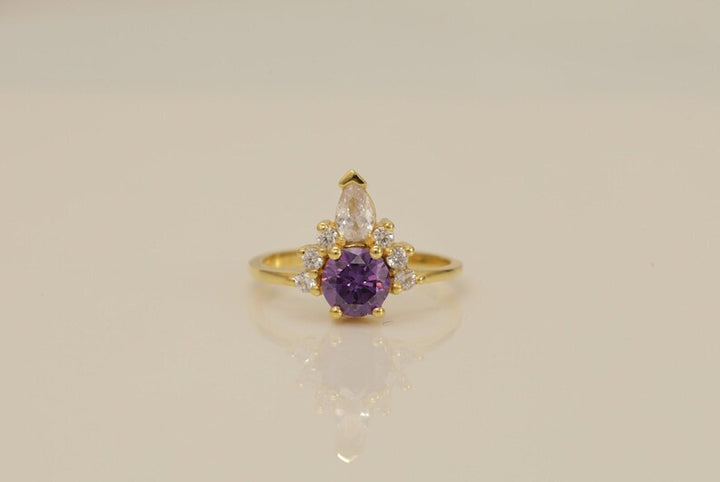 Amethyst & Diamond Crown Engagement Ring, February Birthstone Ring, Unique Amethyst Promise Ring, Crown Ring