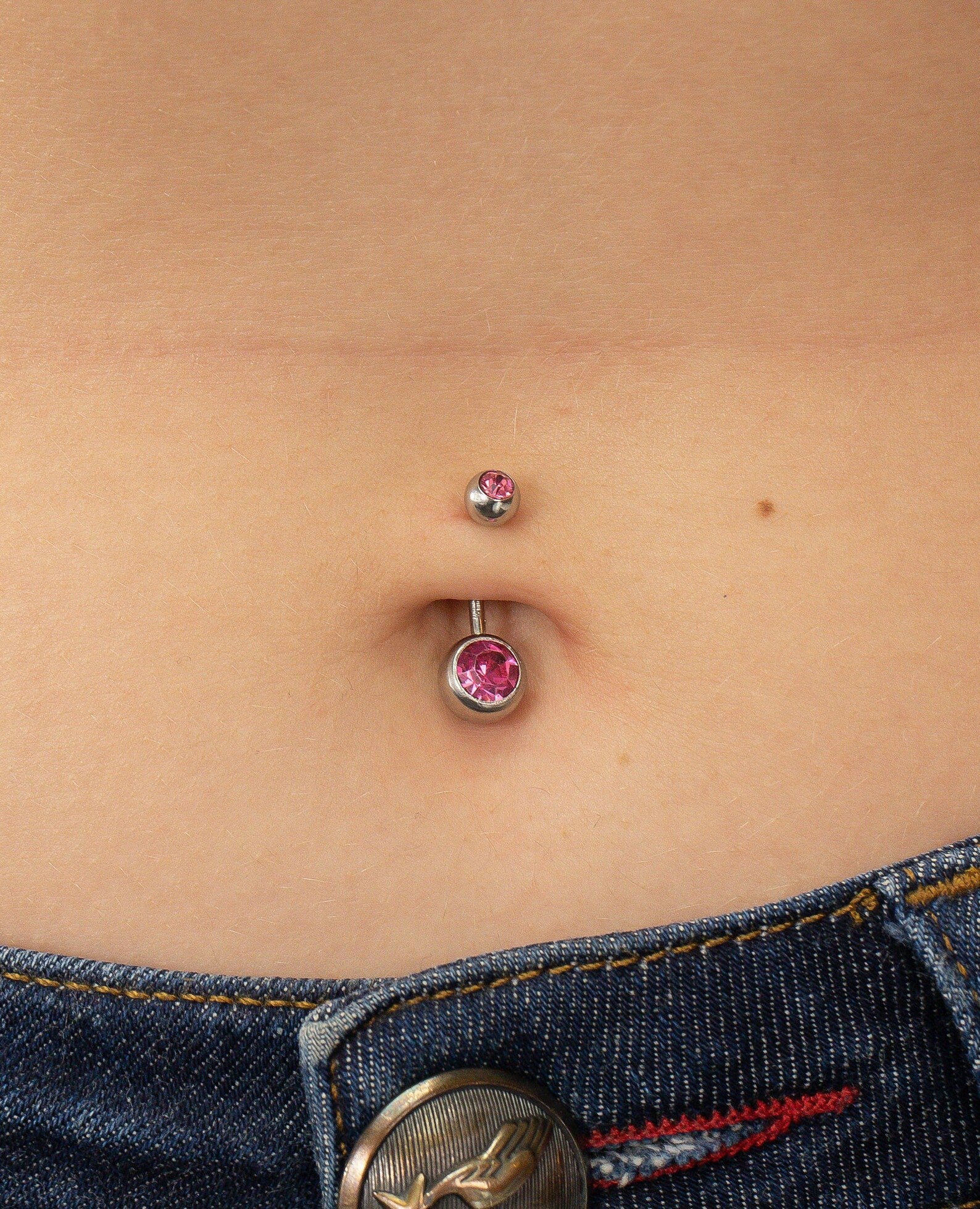 Bezel Set Pink Sapphire Belly Ring, Sterling Silver Curved Barbell, September Birthstone, Belly Button Jewelry, Navel Piercing