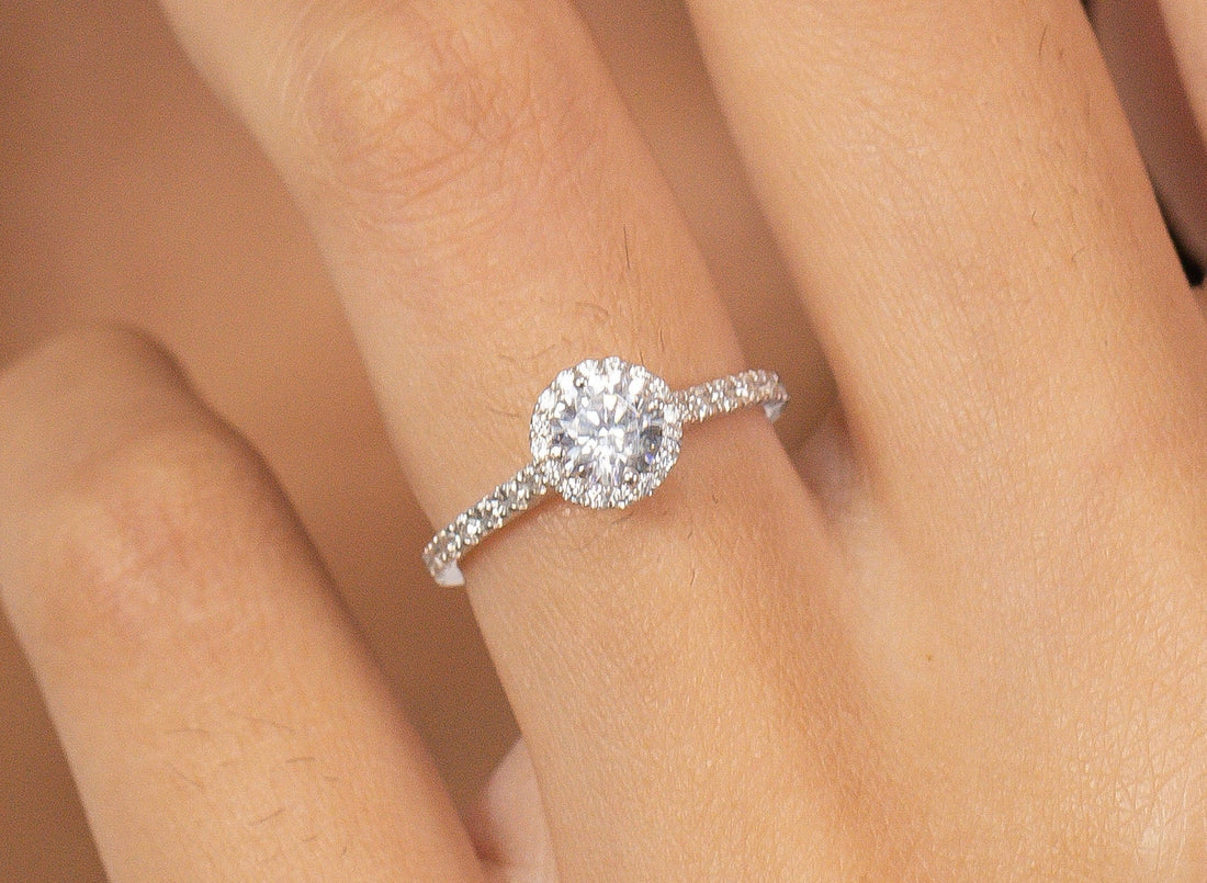 0.50 ct Diamond Halo Engagement Ring, Vintage Style Ring, Bridal Ring, Anniversary Ring Gift for Her