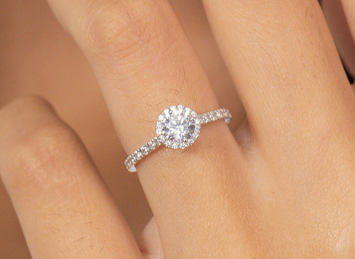 0.50 ct Diamond Halo Engagement Ring, Vintage Style Ring, Bridal Ring, Anniversary Ring Gift for Her