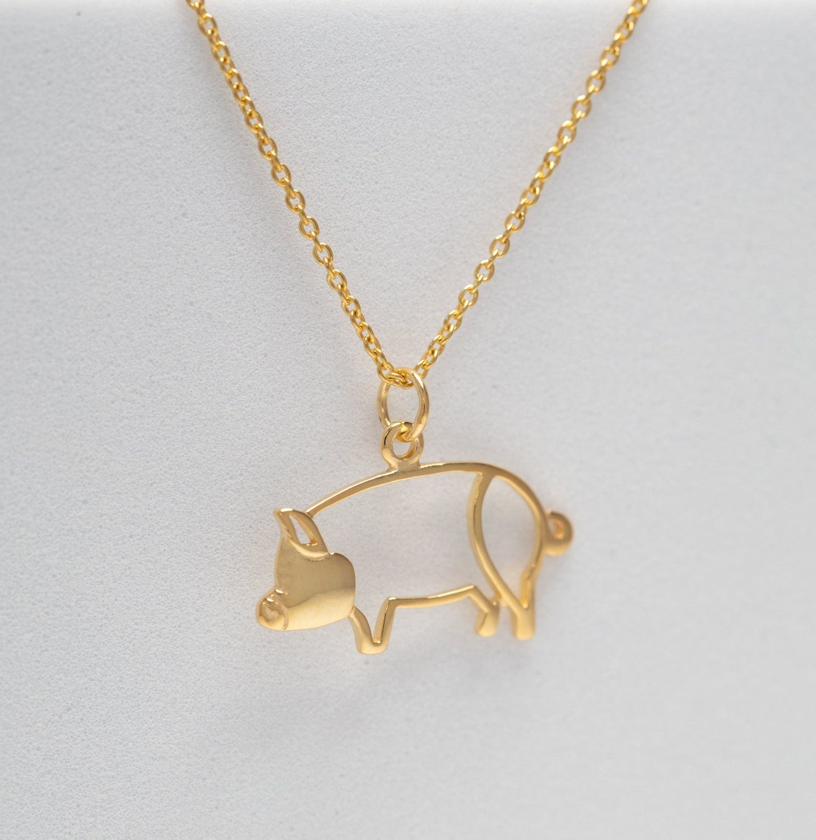 Piggy Necklace, Pig Pendant Necklace, Pig Charm Gift for Pig Lover, Gold Pig Necklace, Farm Animal Necklace