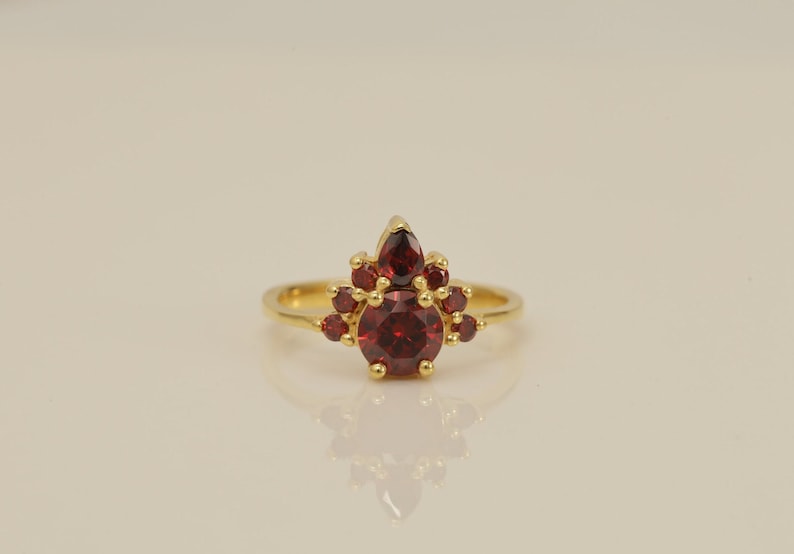 Garnet Engagement Ring, Garnet Crown Ring, January Birthstone Ring, Unique Wedding & Anniversary Gift