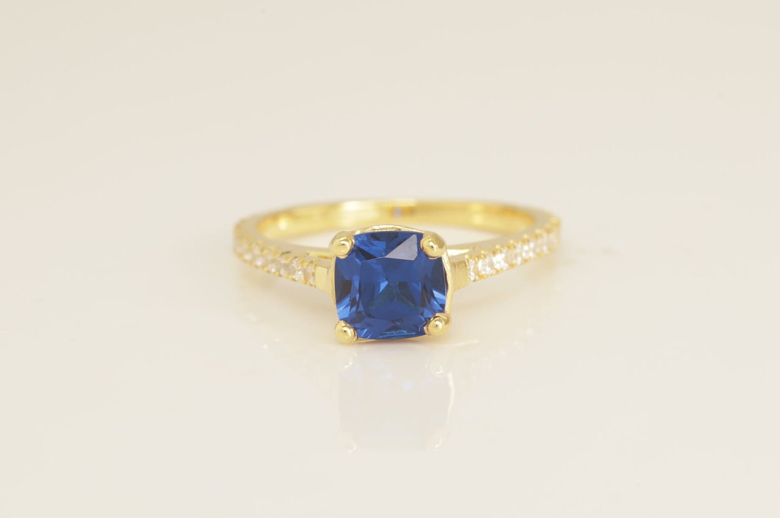 Cushion Cut Blue sapphire Engagement Ring, Cathedral Set Unique Sapphire Ring, September Birthstone Ring, Bridal Promise Ring