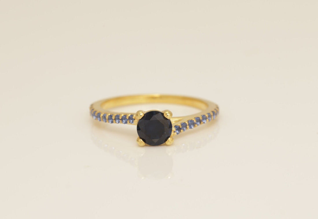 Cathedral Blue Sapphire Engagement Ring, Four Prong Blue Sapphire Wedding Ring, September Birthstone Ring, Bridal Promise Ring