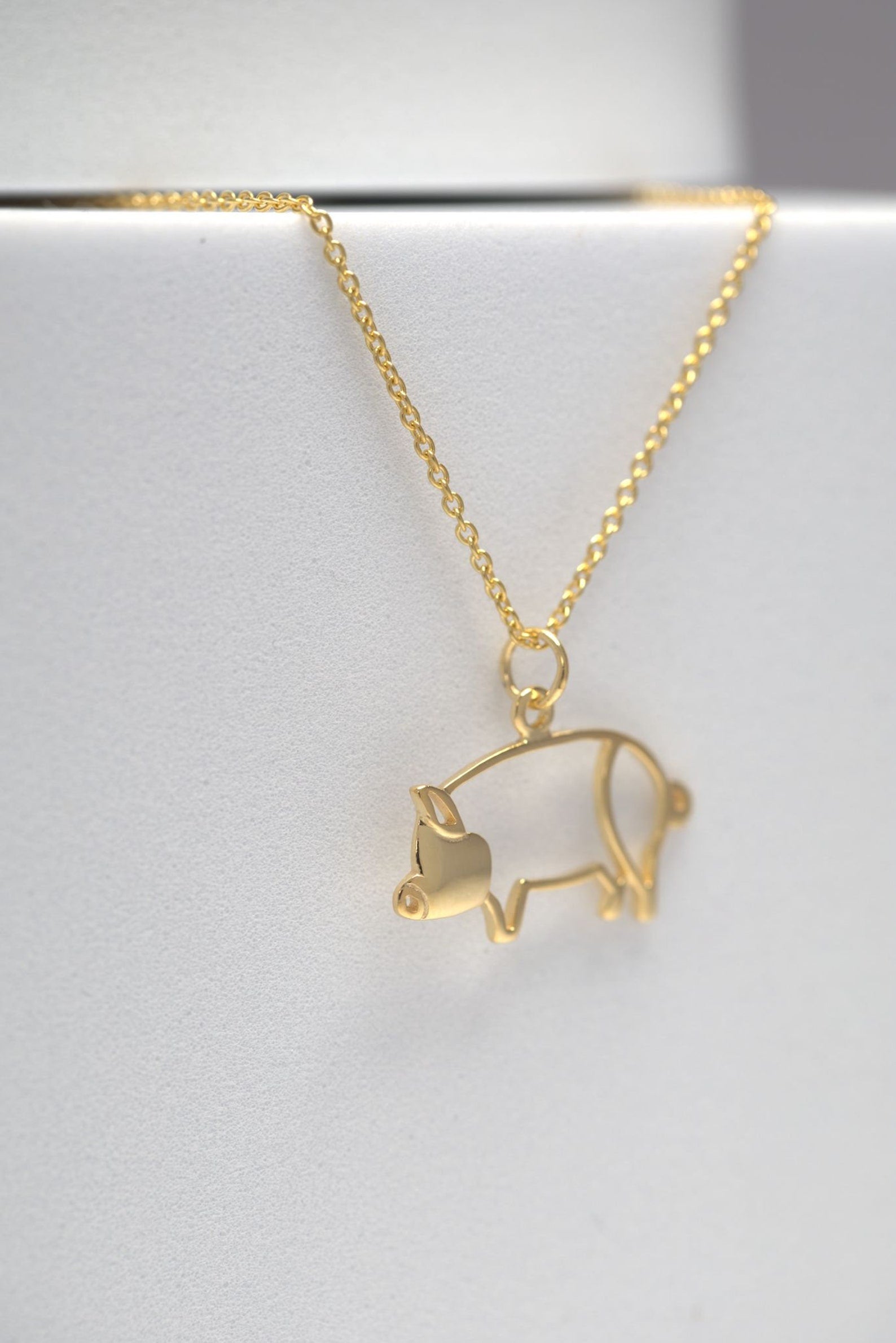 Piggy Necklace, Pig Pendant Necklace, Pig Charm Gift for Pig Lover, Gold Pig Necklace, Farm Animal Necklace