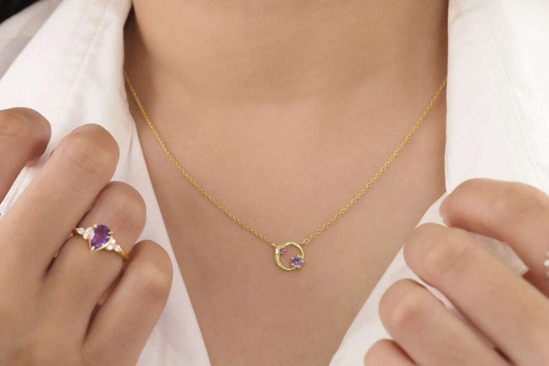 Amethyst Karma Circle Necklace, February Birthstone Necklace, Open Circle Karma Necklace, Minimalist Circle Necklace, Layering Necklace