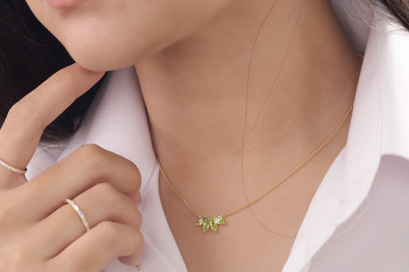 Marquise-Cut Peridot Necklace, August Birthstone Necklace, Wedding Necklace Gift for Her, Layering Necklace, Bridesmaid Gift