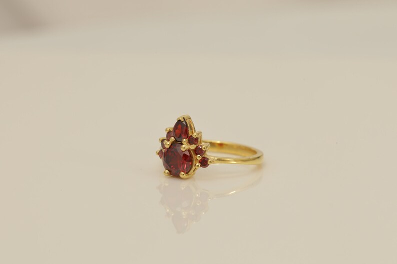 Garnet Engagement Ring, Garnet Crown Ring, January Birthstone Ring, Unique Wedding & Anniversary Gift