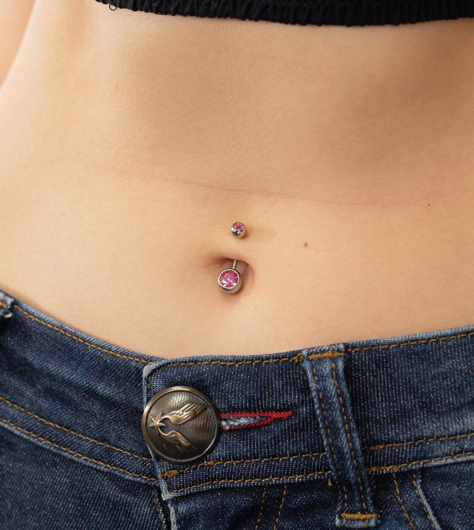 Bezel Set Pink Sapphire Belly Ring, Sterling Silver Curved Barbell, September Birthstone, Belly Button Jewelry, Navel Piercing