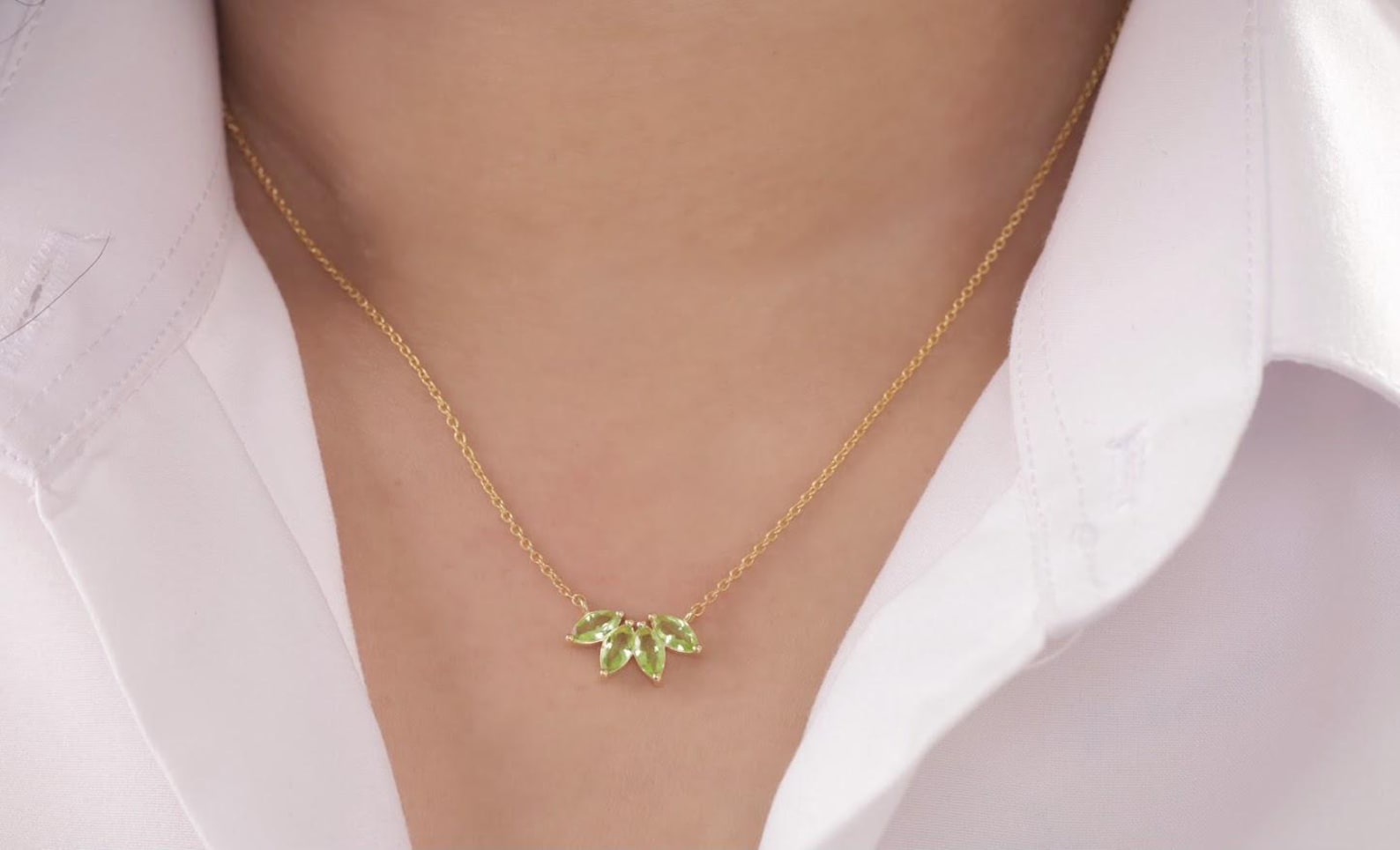 Marquise-Cut Peridot Necklace, August Birthstone Necklace, Wedding Necklace Gift for Her, Layering Necklace, Bridesmaid Gift