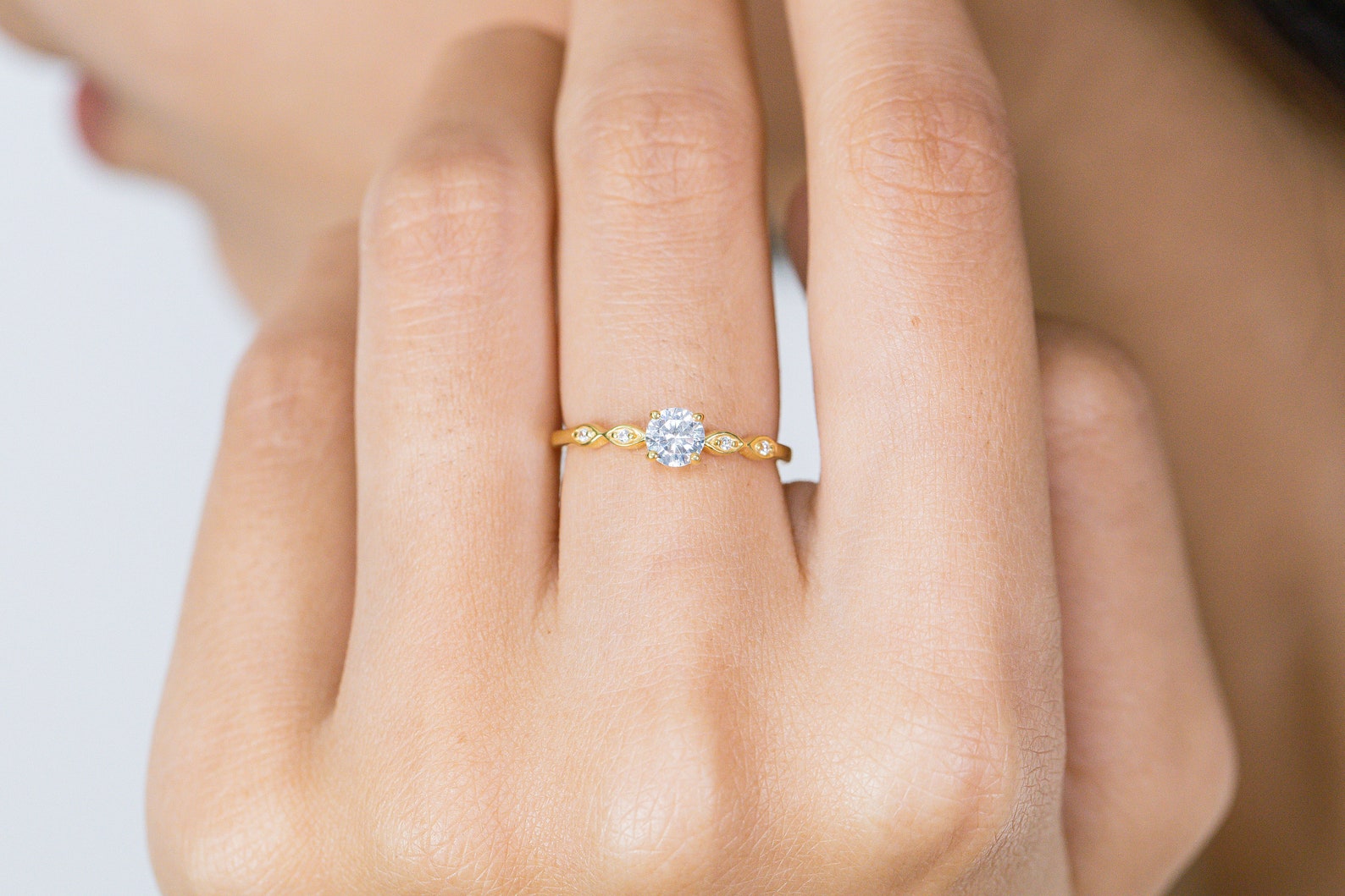 Diamond Engagement Ring, April Birthstone, Diamond Anniversary Ring, 18k Gold Unique Promise Ring, Marquise Ring