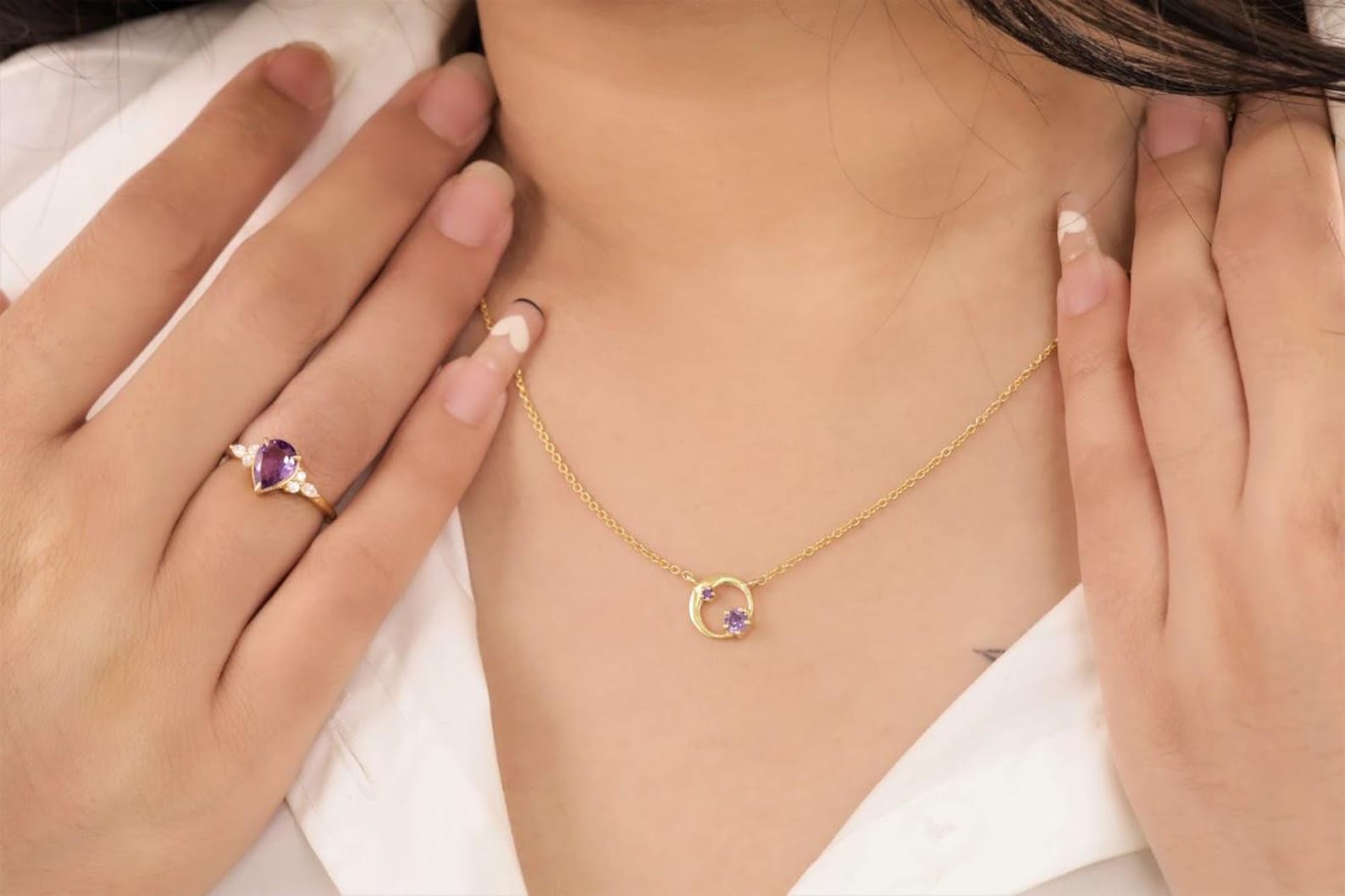 Amethyst Karma Circle Necklace, February Birthstone Necklace, Open Circle Karma Necklace, Minimalist Circle Necklace, Layering Necklace