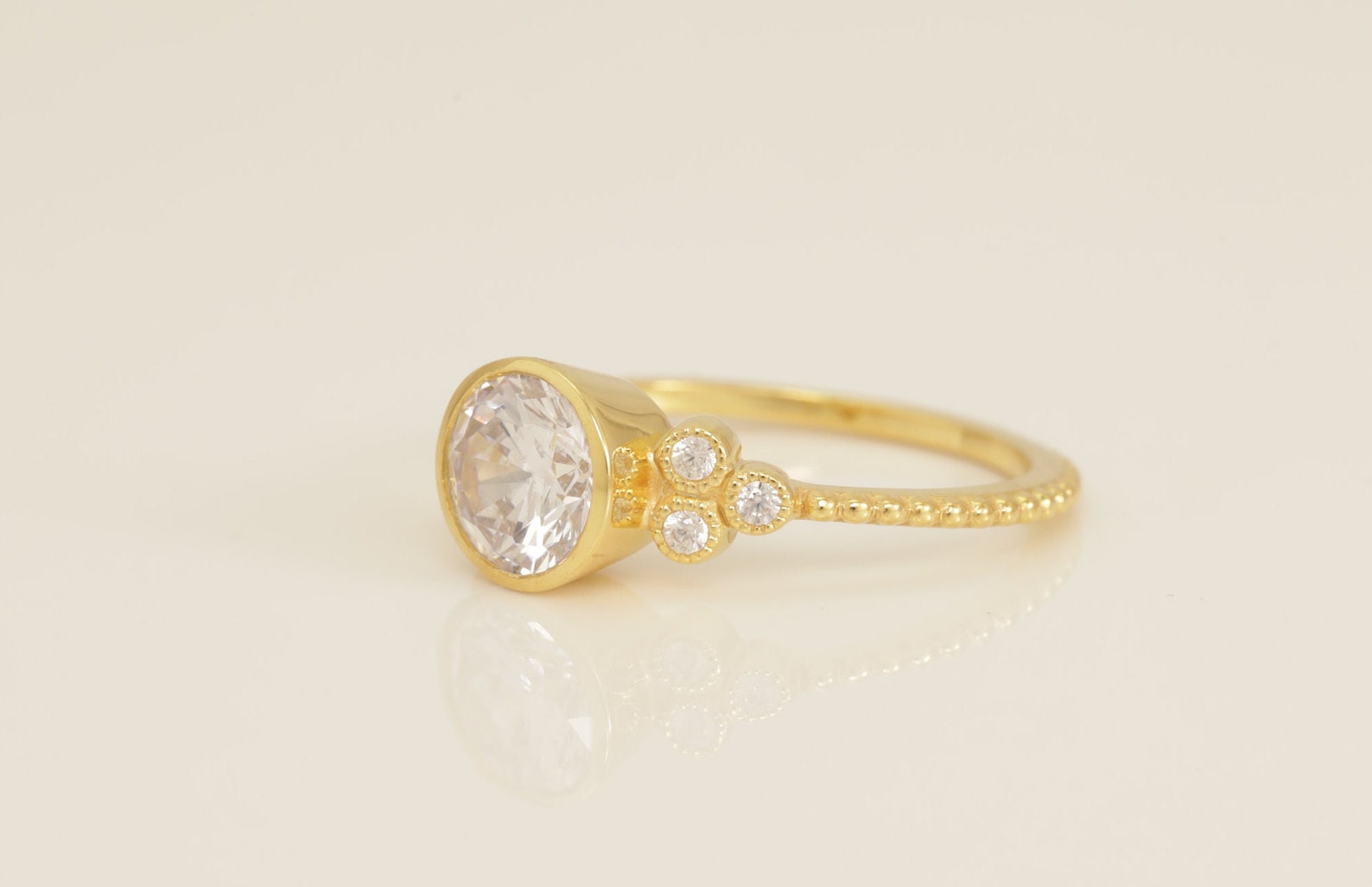 1.0 CT Bazel Set Diamond Engagement Ring, Cluster Wedding Ring, Bridal Promise Ring Gift for Her, Anniversary Ring